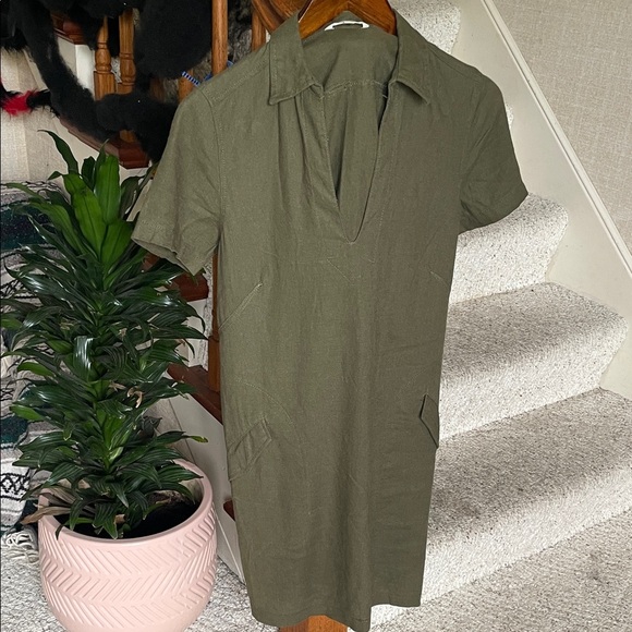 Max Studio Olive Green Linen Short Sleeve Dress - Picture 1 of 10